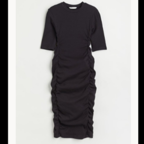 H&M MAMA Maternity Ribbed Bodycon Dress with Ruching - Picture 1 of 6